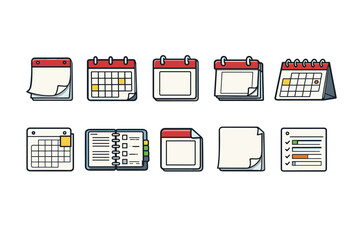Calendar and planner icon set. Flat style for productivity and organization