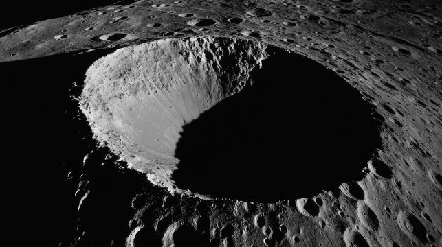 Detailed Lunar Crater Surface with Textured Terrain Captured in High Contrast Black and White Photography