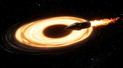 A Spacecraft Approaching a Black Hole with an Accretion Disk and Fiery Propulsion in the Cosmos