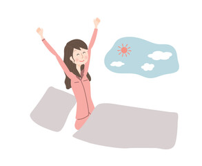 朝起きて伸びをする女性