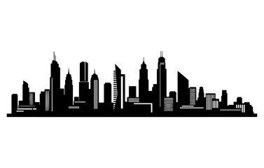 Obraz premium Modern City Skyline Silhouette with Skyscrapers and Urban Buildings Panoramic Horizontal Vector Illustration