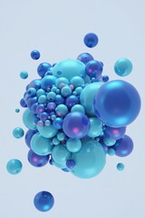 Fototapeta premium blue spheres and bubbles floating in the air