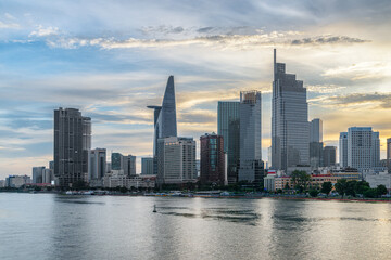 Obraz premium Awesome Ho Chi Minh City skyline at sunset, Vietnam