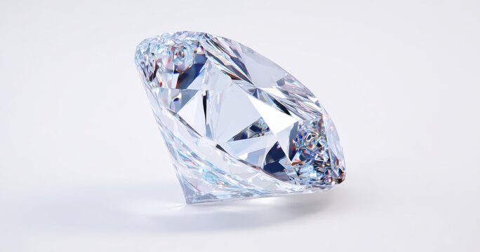 The Diamond Closeup Brilliant Cut Gemstone on White Background with Sparkling Reflections