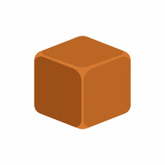 Fototapeta premium A single brown cube with rounded edges, resembling a piece of caramel candy or toffee, isolated on a white background.