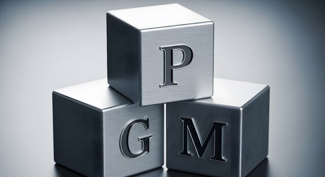 metallic cubes with "PGM" for Platinum Group Metals