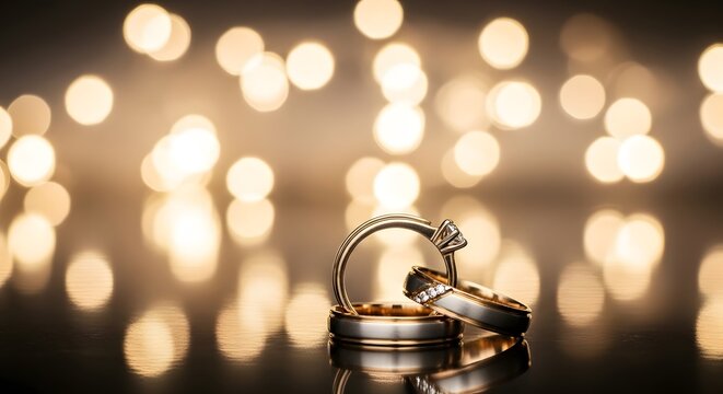 weeding rings with bokeh lights background