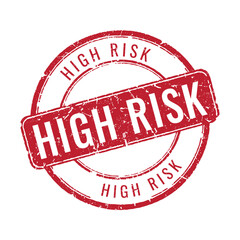 circular red high risk rubber stamp with double border and distressed texture for security warning