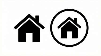 Fototapeta premium Minimal house icon symbols,black home vector silhouette and version with circle frame,simple real estate or UI design elements on white background