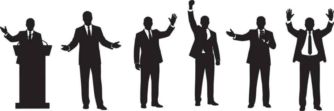 Black Solid Political Candidate Speech Silhouettes Set of Six