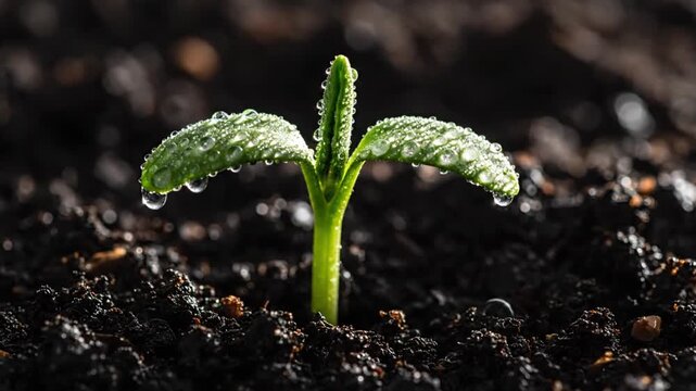 Plant sprout with dew drops.