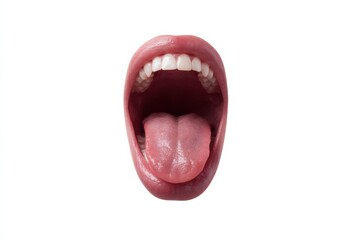 Close-up view of open mouth with visible teeth and tongue