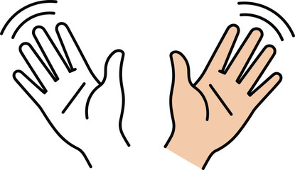 Fototapeta premium Waving hand gesture icon set greeting hello communication sign minimal outline flat skin tone vector illustration