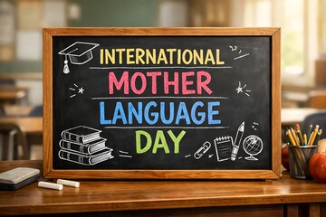 Fototapeta premium International Mother Language Day celebration on blackboard