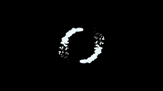 Water splash boom circle line animation on black screen with playful liquid motion, abstract burst shapes, bubble ripples, rolling ball effects, and expressive cartoon 2d animation rendered in 4k