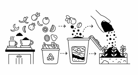 Composting Process Illustration with Food Waste.