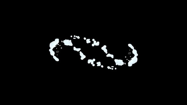 Water splash line explosion animation on black screen featuring abstract liquid motion, hand-drawn cartoon edges, bubble foam trails, ball splash elements, and smooth 2d 4k transitions