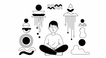 Person Meditating with Abstract Shapes.