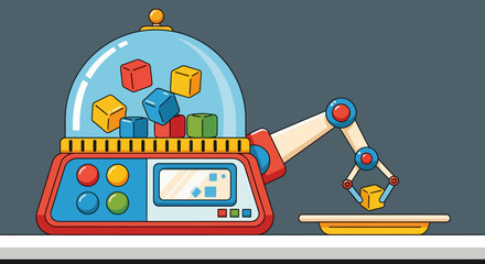 Robot Arm Picking Colored Cube Toy.