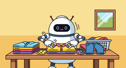 Robot Doing Laundry with Clothes and Iron.