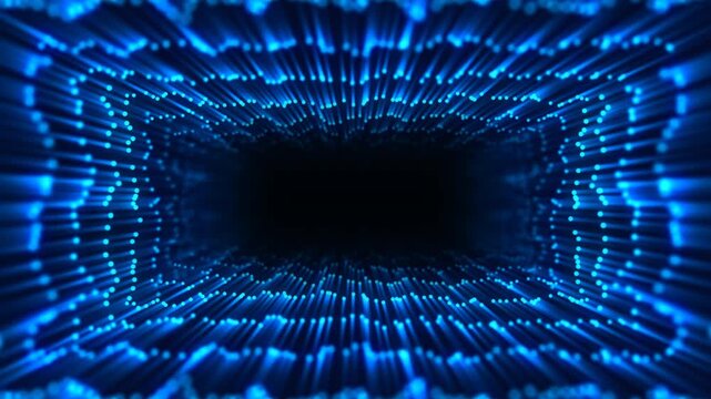 Animated Neon Blue Background Frame with Wave Motion of Luminous Lines, Plexus of Stripes and Dots, Digital Network, Energy Field, Cosmic Path, LED Strips, Computer Screensaver, Logo, Business  4K