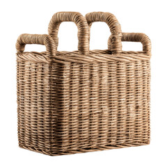 Obraz premium Wicker storage basket with handles isolated on Transparent Background