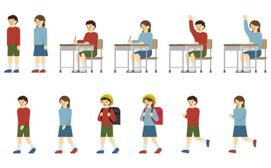 Fototapeta premium フラットイラスト：小学生男の子と女の子セット(表情あり)