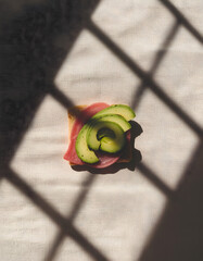 Crispbread with avocado flat lay