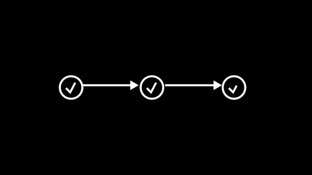 Check mark symbol arrow icon animation isolated background .animated 3 step infographic process with green check mark. animation video on alpha channel(transparent) background.