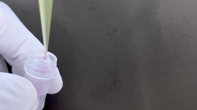 Pipetting liquid into microcentrifuge tube, left composition