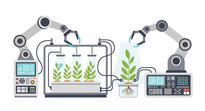 Robotic Arms Handling Plants in Laboratory.