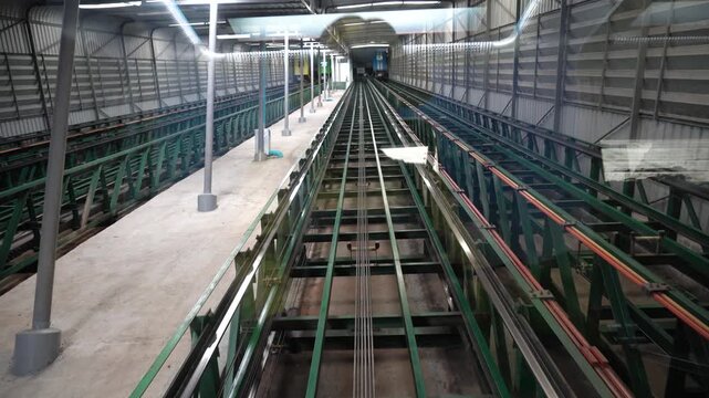 Hillside funicular railway tracks