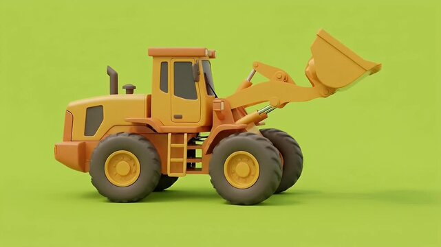 Vivid Cartoon Wheel Loader Front Loader on Green Screen Construction Equipment