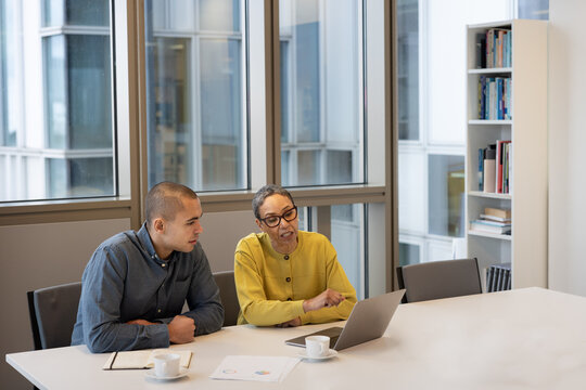 Mentoring Session with Laptop in Modern Office