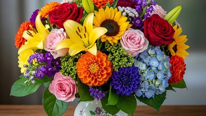 Vibrant Mixed Flower Arrangement in Vase.