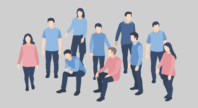 Diverse group of people standing and sitting together in casual attire.