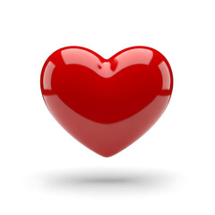 A shiny red heart symbol on a white background with shadow