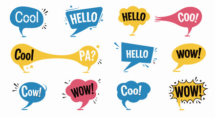 Colorful speech bubbles with greetings and expressions