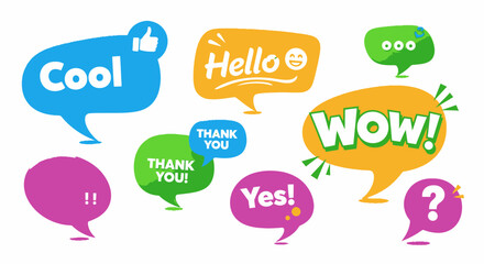 colorful speech bubbles with positive expressions