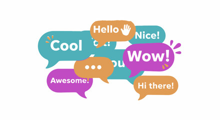 colorful speech bubbles with positive words