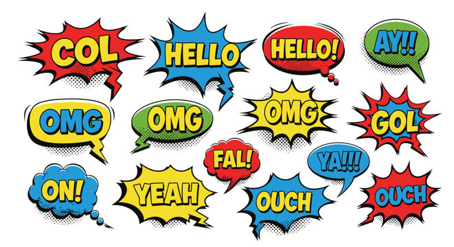 colorful comic speech bubbles with various expressions