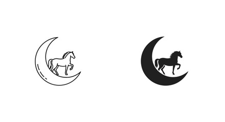 Obraz premium Horse on crescent moon icon, nighttime fantasy, serene dream symbol, vector art