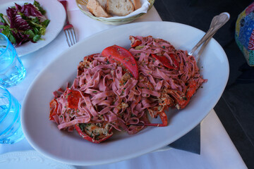 Dish of pasta all astice lobster pasta in Italy