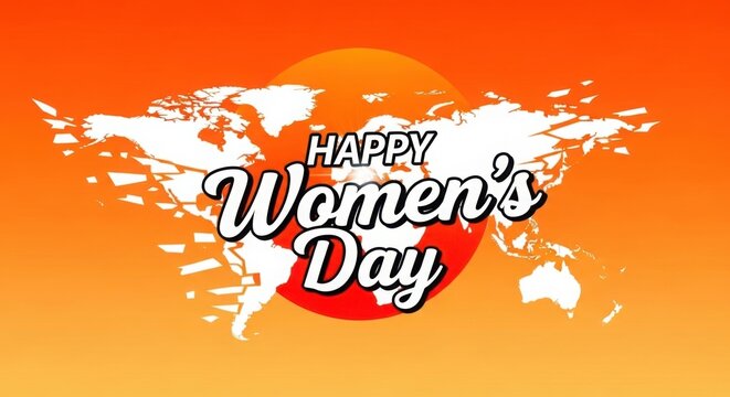 Celebrating women's day with a global map and orange background. illustration