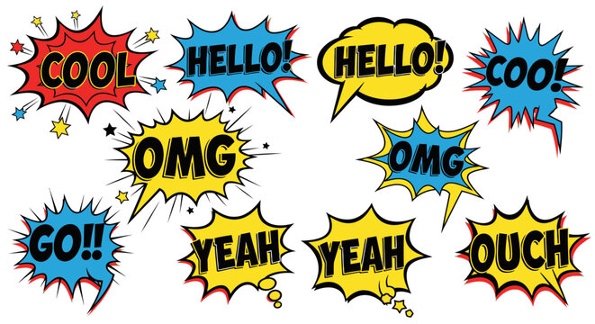 colorful comic speech bubbles with expressions