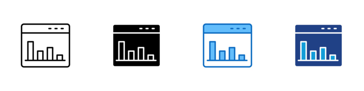 Low Data Dashboard Multiple Style Icon Design Vector - Analytics dashboard with bar chart representing business reporting, performance tracking, and data insight