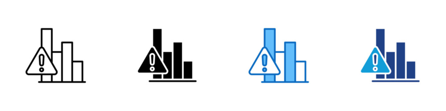 Risk Warning Multiple Style Icon Design Vector - Bar chart with warning sign representing business risk, performance issues, and alert conditions