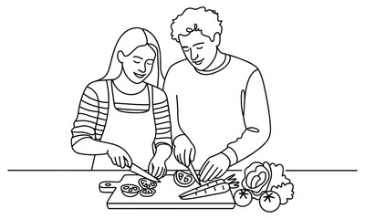 Couple preparing healthy food together on kitchen counter