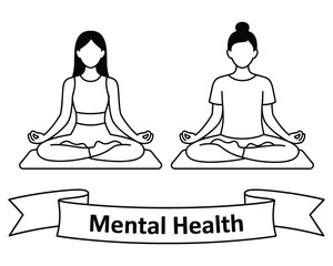 Two people practicing yoga meditating for mental health wellness