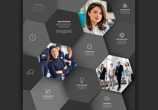 Modern Hexagonal Multipurpose Business Infographic Template with Photo Placeholders